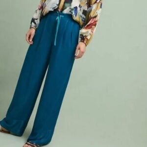 NWT Anthropologie Elevenses Satin Wide Leg Striped pants 14